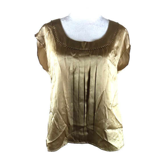 Talbot's Women's Sleeveless Top Size 10 Tan/Gold 100% Silk Beaded Pleats - Picture 8 of 9